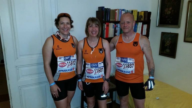 Sharon Dickenson, Jill Holland & Darren Moffett ready for the Vienna Half Marathon